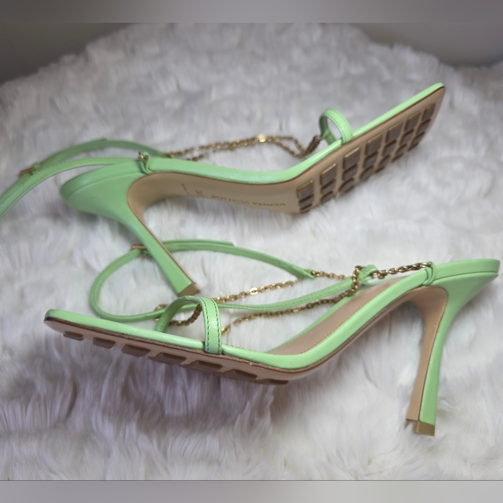 Bottega Veneta Stretch Chain Sandals Pistachio Green Square Toe EU 38.5/US 8.5 - Picture 5 of 16